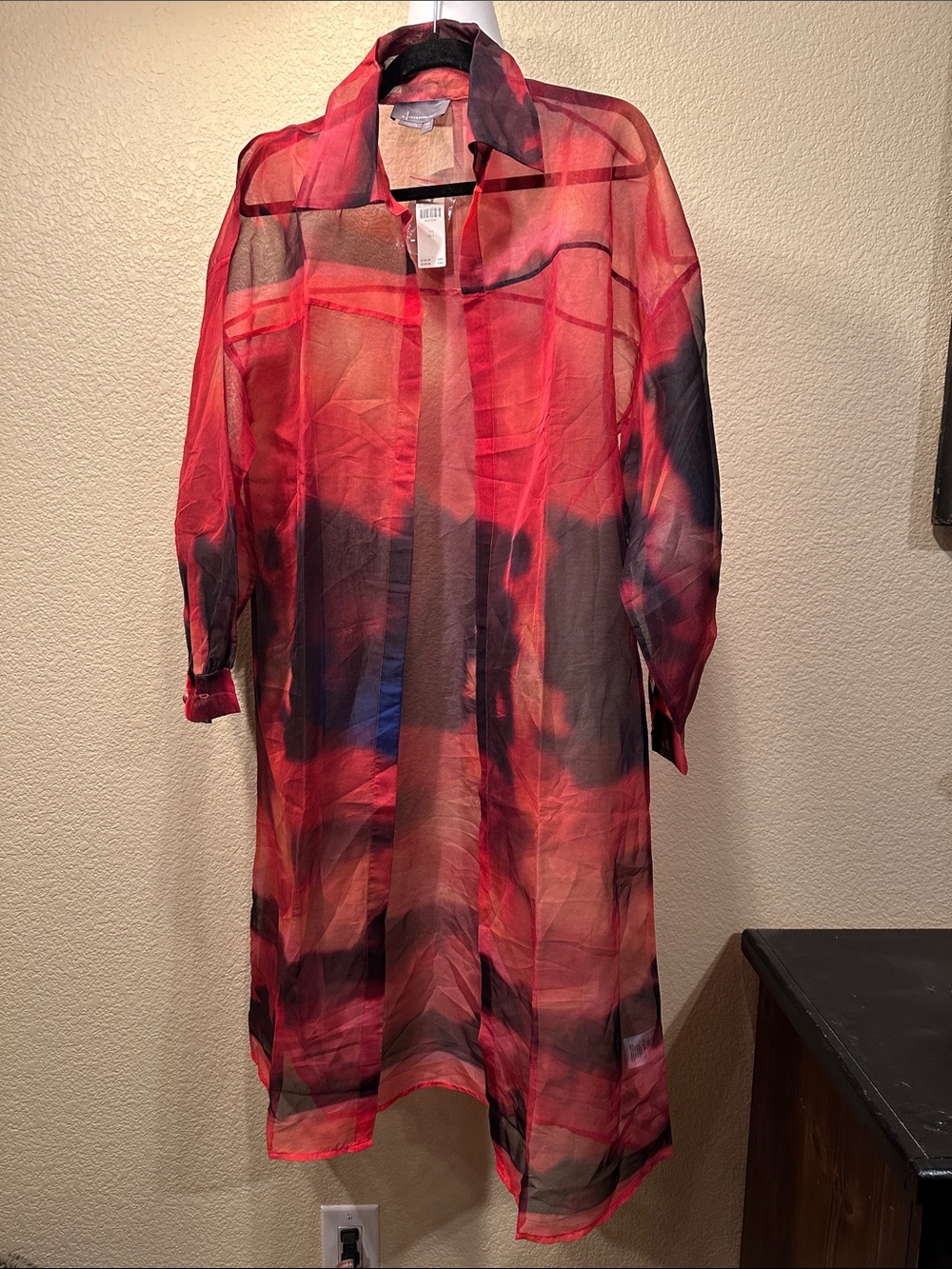 Anthropologie Red Sheer Abstract Button-Down Tunic